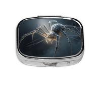 Scary Spider_1 Square Mini Pill Case, Compact Metal Pocket Pill Box with 2 Compartments for Travel