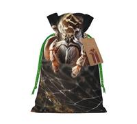 (Scary Spider) Printed Christmas M Size Gift Bags with Green Ribbon Drawstring Candy Bags for Kids Xmas Holiday Christmas Eve Presents