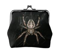 Scary Spider Women's Leather Kiss-Lock Coin Purse,Double-Sided Full Print Pattern,Ultra-Fine Fiber Leather,Small Clutch Wallet for Cash,Cards,Coins