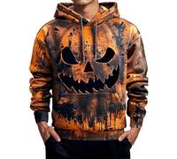Scary Spooky Jack O Lantern Face Pumpkin Halloween Men Outfits Patchwork Pullover Winter Holiday Costume Printed Hoodie (Grey, M)