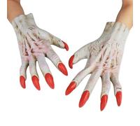 Scary Werewolf Gloves Men Women Devil Demon Vampire Zombie Monster Hands Wolf Claws Gloves Halloween Costume Props for Horror Party Masquerade Cosplay (Red Fingernail Devil Gloves, One Size)