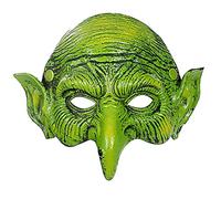 Scary Witch Mask with Elastic Band Green Face Goblin Elf Ears Cosplay Fancy Costume Mask Horror Halloween Masks for Women Men Half Face Witch Mask Carnival Dress Up Themed Party Prank Stage Props