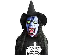 Scary Witch Mask with Wigs Witch Hat Halloween Horror Mask Wizard Costume Head Mask Latex Full Face Mask Headwear for Adults Halloween Party Carnival Cosplay Costume Props Fancy Dress Accessories