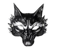Scary Wolf Mask Masquerade Animal Face Mask Demon Skull Head Horror Werewolf Costume Cosplay Halloween Masks for Men Women Festival Performance Carnival Party Props (Black Silver Wolf Half Mask)