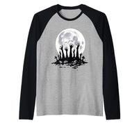 Scary Zombie Hands Full Moon Horror Halloween Spooky Season Raglan Baseball Tee