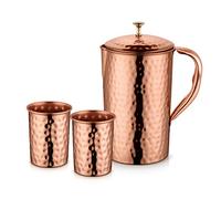 Scash Handicraft Hammered Copper Jug Pitcher 1.5 Litre & 2 Glass Tumbler , Storage & Serving water Restaurant Hotel Home