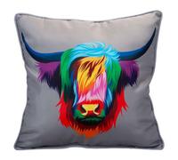 Scatter Cushion Highland Cow Print Design Piping Edge Soft 45Cm X 45Cm Multi X 1