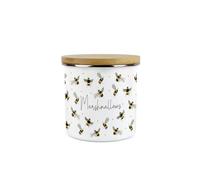 Scattered Bees Marshmallow Canister - White Metal/Enamel Medium 600ml Kitchen Storage Container Gift