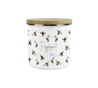 Scattered Bees Peppermint Tea Canister - Metal/Enamel 1.2L Large Kitchen Storage Container Gift