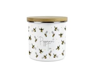 Scattered Bees Peppermint Tea Canister - Metal/Enamel 1.2L Large Kitchen Storage Container Gift