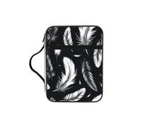 Scattered-Floating-Feather Bible Cover Case with Handle, Water-Resistant Oxford Fabric Bible Bag Organizer with Zipper Pockets for Church