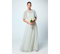 Scattered Floral Embellishment Angel Sleeve Bridesmaids Dress Coast Sage 12