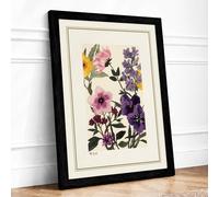 Scattered Garden Blooms Botanical Framed Wall Art Print A1 (84.1×59.4cm) Black, Wall Decor for Living Room, Bedroom, Office & Home, Ready to Hang, Art Gift