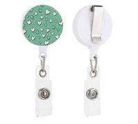 Scattered Green Hearts on Mint Retractable Badge Holder Reel Clip ID Card Holder for Doctor Nurse Student Office Worker