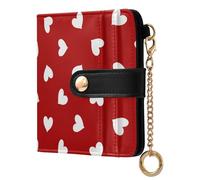 Scattered Heart Shape Crimson Pattern Small Women Wallet Leather RFID Blocking Bifold Compact Card Holder with Zipper Coin Pocket Purse for Women Ladies Girls