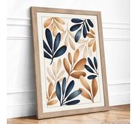 Scattered Leaf Pattern Botanical Framed Wall Art Print A1 (84.1×59.4cm) Oak, Wall Decor for Living Room, Bedroom, Office & Home, Ready to Hang, Art Gift