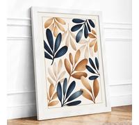 Scattered Leaf Pattern Botanical Framed Wall Art Print A1 (84.1×59.4cm) White, Wall Decor for Living Room, Bedroom, Office & Home, Ready to Hang, Art Gift
