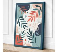 Scattered Leaves Botanical Canvas Wall Art Print 36x24 (91.4×61cm) Teal,