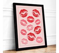 Scattered Lip Prints Modern Framed Wall Art Print A1 (84.1×59.4cm) Black, Wall Decor for Living Room, Bedroom, Office & Home, Ready to Hang, Art Gift