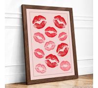 Scattered Lip Prints Modern Framed Wall Art Print A2 (59.4×42cm) Walnut, Wall Decor for Living Room, Bedroom, Office & Home, Ready to Hang, Art Gift
