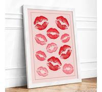 Scattered Lip Prints Modern Framed Wall Art Print A3 (42×29.7cm) White, Wall Decor for Living Room, Bedroom, Office & Home, Ready to Hang, Art Gift