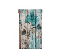 SCAUA Teal Flower On Wooden Plank Soft Eyeglass Cases For Women,Portable Squeeze Top Leather Eyeglass Pouch Stylish Sunglass Bag