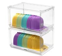 SCAVATA 2 Pack Large Hat Organizer Box, Stackable Clear Baseball Caps Holder Box Containers with Sliding Door for Hats Snapback Cap Storag, Hat Rack Display Case, Holds 20 Hats Each -Clear