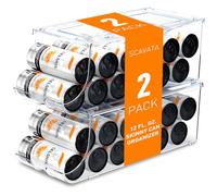 SCAVATA 2 Pack Skinny Can Organizer for Refrigerator, Stackable Tall Skinny Soda Pop Can Holder Dispenser with Lid for Fridge Pantry Rack Freezer, Clear Plastic Storage Bins-Holds 12 Slim Cans Each