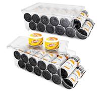 SCAVATA 2 Pack Skinny Can Organizer for Refrigerator, Stackable Tall Skinny Soda Pop Can Holder Dispenser with Lid for Fridge Pantry Rack Freezer, Clear Plastic Storage Bins-Holds 12 Slim Cans Each