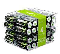 SCAVATA 4 Pack Tall Skinny Can Organizer for Refrigerator, Stackable Beverage Cans of 16oz & 17oz Energy Drink Container Holder Dispenser with Lid for Fridge Rack Freezer, Clear Plastic Storage Bins