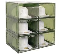 SCAVATA 6 Pack Hat Organizer Box, Stackable Clear Baseball Caps Holder Box Containers with Magnetic Door for Hats Snapback Cap Storag, Hat Rack Display Case, Holds 8 Hats Each (Green)