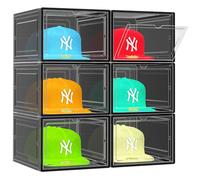 SCAVATA 6 Pack Hat Organizer Box, Stackable Clear Baseball Caps Holder Box Containers with Magnetic Door for Hats Snapback Cap Storag, Hat Rack Display Case, Holds 8 Hats Each (Black)