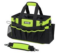 SCAVATA Large Wearable Cleaning Caddy Bag, Cleaning Caddy Supplies Organizer with Detachable Divider for Cleaners Housekeeper, Cleaning Supply Tote Tool Bags with Shoulder Strap & Handle, NeonGreen