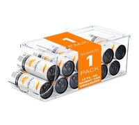 SCAVATA Skinny Can Organizer for Refrigerator, Stackable Tall Skinny Soda Pop Can Holder Dispenser with Lid for Fridge Pantry Rack Freezer, Clear Plastic Storage Bins-Holds 12 Slim Cans (See-through)