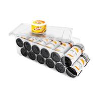 SCAVATA Skinny Can Organizer for Refrigerator, Stackable Tall Skinny Soda Pop Can Holder Dispenser with Lid for Fridge Pantry Rack Freezer, Clear Plastic Storage Bins-Holds 12 Slim Cans (See-through)
