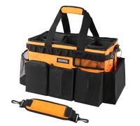 SCAVATA Wearable Cleaning Caddy Bag, Cleaning Caddy Supplies Organizer with Handle & Shoulder Straps for Housekeepers, Under Sink & Car Cleaning Tool Organizers with 4 Foldable Divider (Orange)