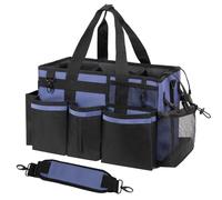 SCAVATA Wearable Cleaning Caddy, Cleaning Caddy Supplies Organizer with Handle & Shoulder Straps for Housekeepers, Under Sink & Car Cleaning Tool Organizers Bag with 4 Foldable Divider (CeruleanBlue)