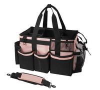 SCAVATA Wearable Cleaning Caddy, Cleaning Caddy Supplies Organizer with Handle & Shoulder Straps for Housekeepers, Under Sink & Car Cleaning Tool Organizers Bag with 4 Foldable Divider (Pink)