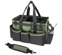 SCAVATA Wearable Cleaning Caddy Organizer with Handle & Shoulder Straps for Housekeepers, Under Sink & Car Cleaning Tool Organizer Bag with 4 Foldable Dividers (Green)