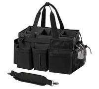 SCAVATA Wearable Cleaning Caddy Organizer with Handle & Shoulder Straps for Housekeepers, Under Sink & Car Cleaning Tool Organizer Bag with 4 Foldable Dividers (Black)