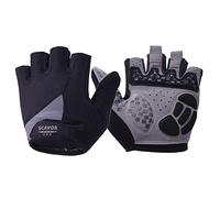 SCAVOR Padded Fingerless Mountain Biking Mesh Gloves - for Men Women Boys with Full Thumb Half Finger - Pefect for Sport Bike Fishing Cycling Wheelchair Use (Black, Large)