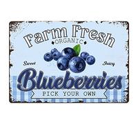 SCAZOMV Farm Fresh Sweet Juicy Blueberries Vintage Metal Tin Sign, Retro Fruit Poster Decorative Wall Art Signage, Farmhouse Country Market Kitchen Bar Home Decor, 12" X 8"