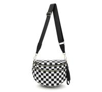 Scazu Fall Bum Bag Crossbody, 2025 Trendy Checkered/Solid Nylon Waterproof Adjust Wide Straps Large Mom Diaper Bag, Black and White Checkered, Bum Bag Crossbody