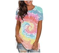 SCBFDI Black of Friday Cyber of Monday, Summer Round Neck Short Sleeve Gradient Tie Dye Print T-Shirt for Women UK Fashion Loose Casual Sports Trendy Tunic Top B-Pink