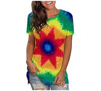 SCBFDI Black of Friday Cyber of Monday, Summer Round Neck Short Sleeve Gradient Tie Dye Print T-Shirt for Women UK Fashion Loose Casual Sports Trendy Tunic Top B-Green