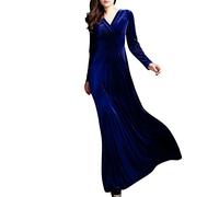 SCBFDI Black of Friday Cyber of Monday, Women's Autumn/Winter Gold Velvet V-Neck Solid Color Long-Sleeved Evening Party Maxi Dress Renaissance Evening Dresses for Women UK