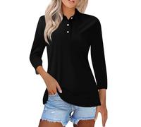 SCBFDI Polo Shirts for Women Uk, Ladies Tops and Blouses Lapel Neck Solid Color Golf Polos Button Down 3/4 Length Sleeve Blouses Basic Baseball Tees, Italian Tops for Women Uk