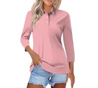 SCBFDI Polo Shirts for Women Uk, Ladies Tops and Blouses Lapel Neck Solid Color Golf Polos Button Down 3/4 Length Sleeve Blouses Basic Baseball Tees, Womens Summer Tops Size 18