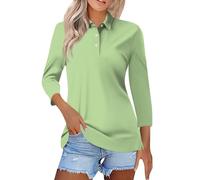 SCBFDI Polo Shirts for Women UK, Ladies Tops and Blouses Lapel Neck Solid Color Golf Polos Button Down 3/4 Length Sleeve Blouses Basic Baseball Tees, Green Blouse for Women UK