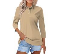 SCBFDI Polo Shirts for Women UK, Ladies Tops and Blouses Lapel Neck Solid Color Golf Polos Button Down 3/4 Length Sleeve Blouses Basic Baseball Tees, Women's V Neck Tops